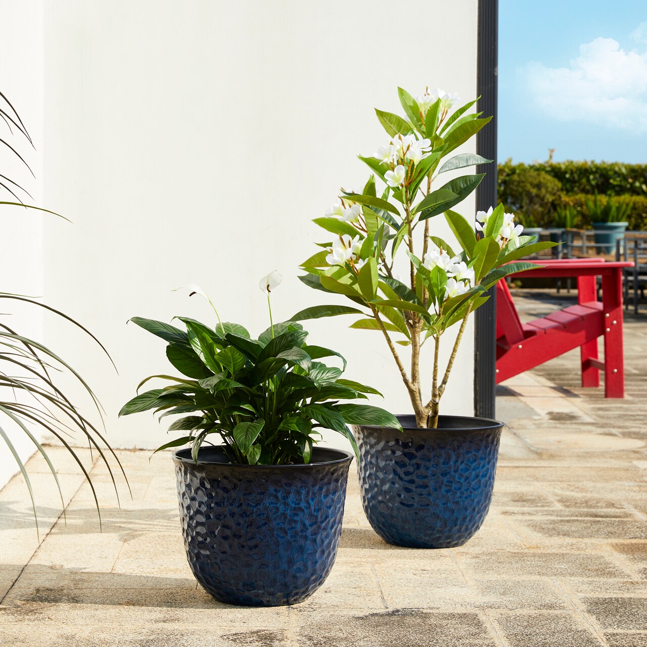 15.25"D Set of 4 Honeycomb Textured Faux Ceramic Pot Plastic Planter